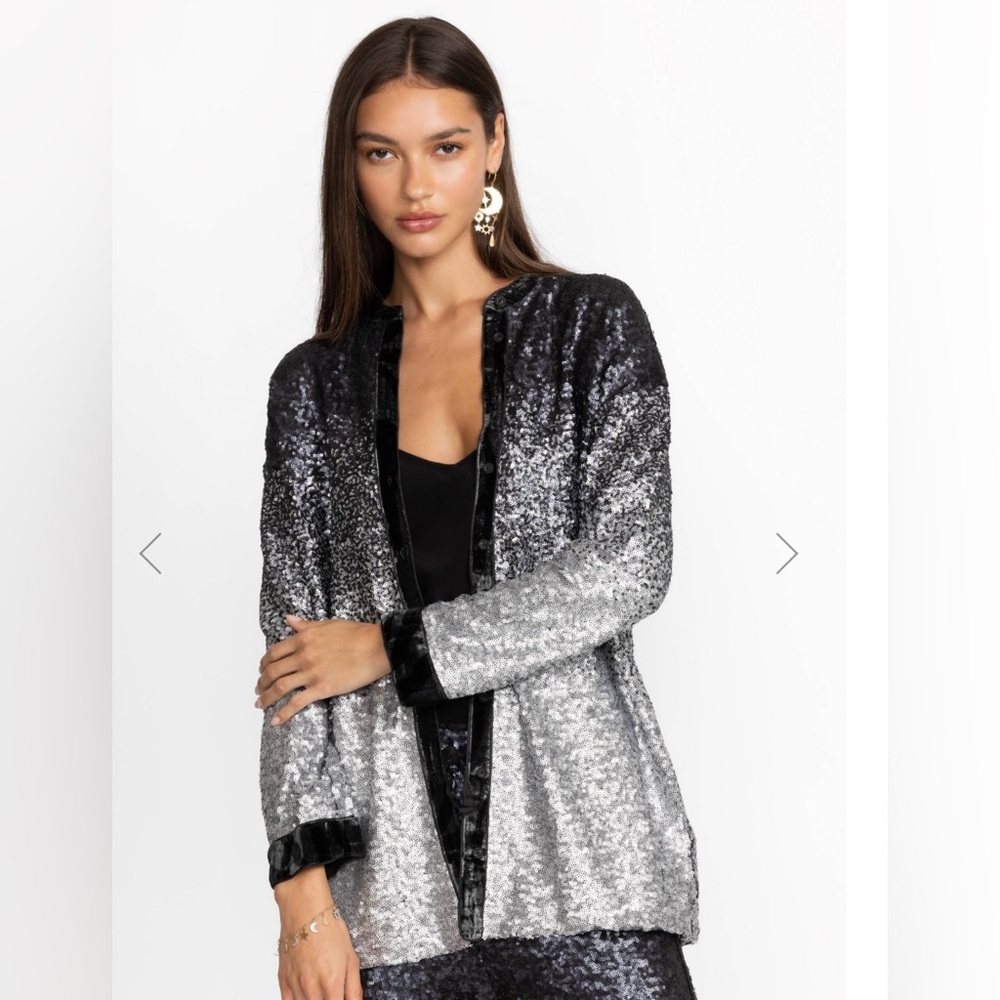 Johnny Was Sequined Black Ombre Button Up (lined). Size L. NWT